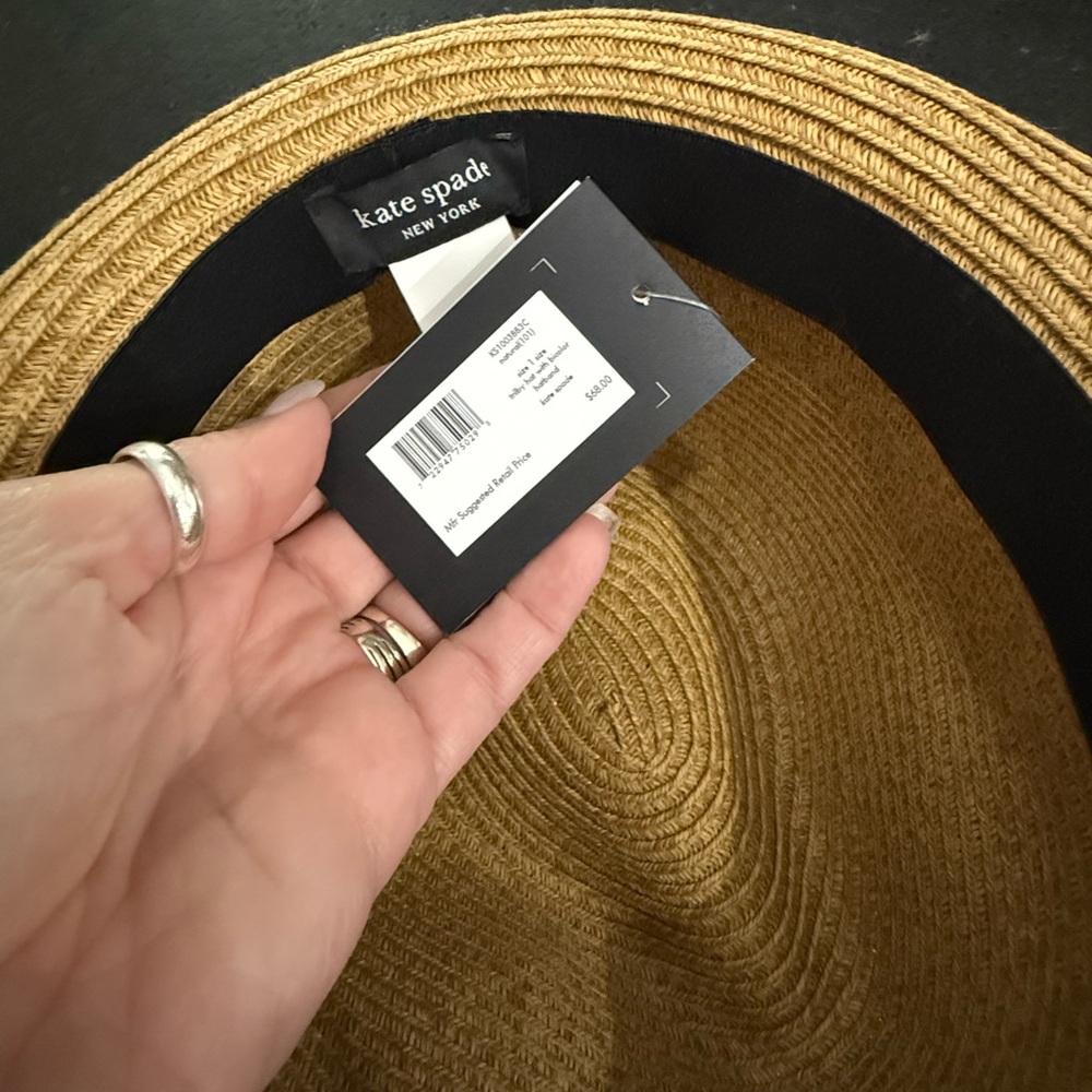 NEW KATE SPADE TAN TRILBY BICOLOR PINK RED BAND FEDORA HAT GOLD SPADE NWT - Picture 8 of 10